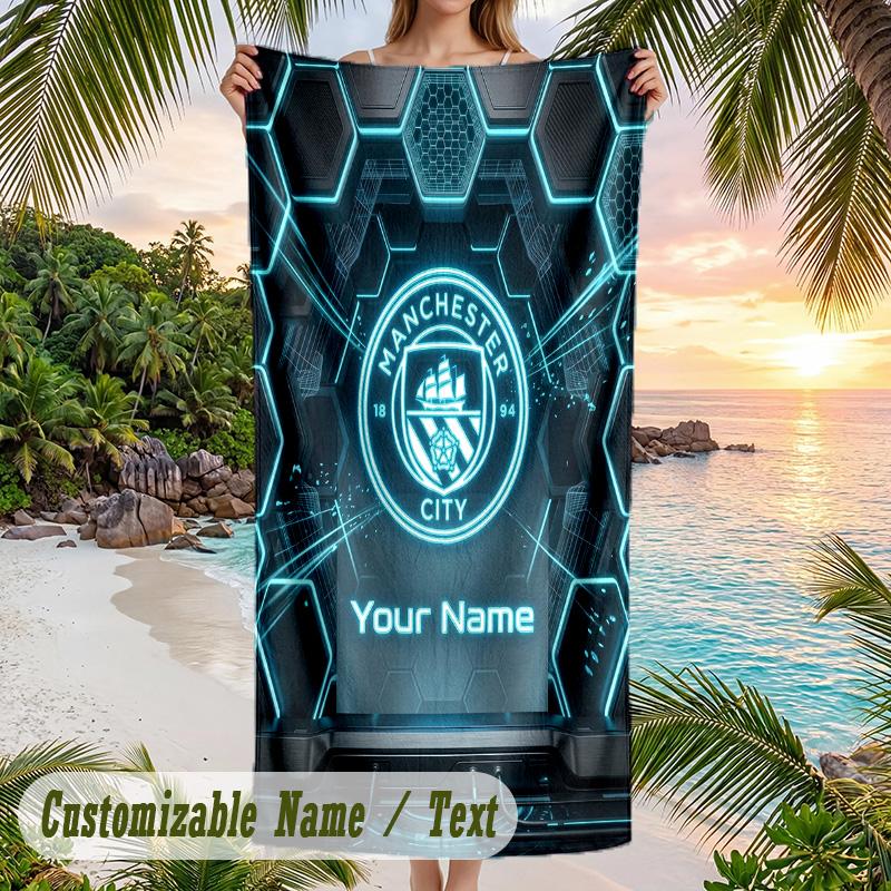 Beach Towel Manchester City Print Custom Name Text Soft Towel for Swimming Pool