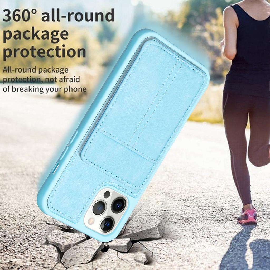 BF28 Kickstand Case for iPhone 15 Pro Max,Matte PU Leather Coated TPU Phone Back Protector Cover with Card Holder