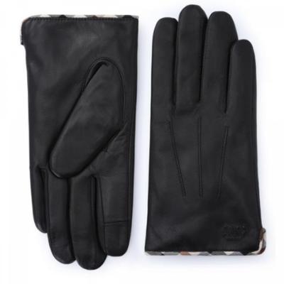Black Check Leather Gloves For Men Dcgv7f121bk