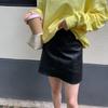 Spring 2025 Women's Black High-Waist A-line Leather Midi Skirt
