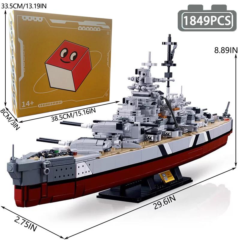 2-in-1 WKII KMS Bismarck Schlachtschiff Bausteine Militärkriegsschiffe Marineflotte Modellsteine Spielzeug für Kinder Geburtstagsgeschenk Moc
