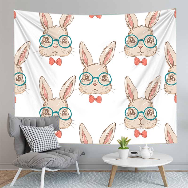 Cute Rabbit Print Tapestry for Girl Boys Dorm Room Decor Easter Rabbit Wall Hanging Kawaii Greetings and Presents for Easter Day