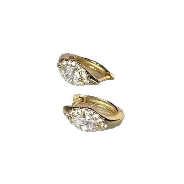 E1470-S925 Sterling Silver Plated 18K Gold Zircon Earrings French Vintage Princess Style Hoops