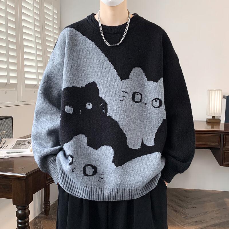 Men s Animal Cartoon Loose Knit Sweater 2XL