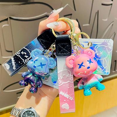 Porte-clés Ours Graffiti Dessin Animé Acrylique Pendentif Poupée Créative Bijou Sac Femme Mignon Téléphone Portable Voiture Porte-clés Cadeau de Noël