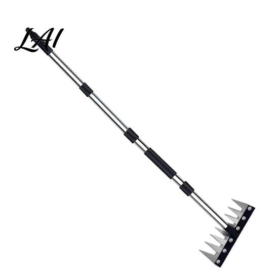 Efficient Soil Penetration Tool Weeding Rake with Adjustable Long Handle 8 Teeth B
