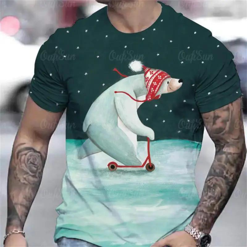 Christmas snowman pattern 3D printed T-shirt casual short sleeved summer round neck T-shirt