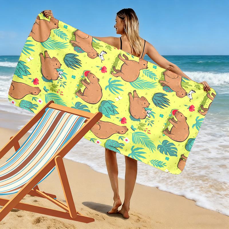 Capybara Print Beach Towel, Large Soft Quick Dry Towel for Beach Camping Swimming