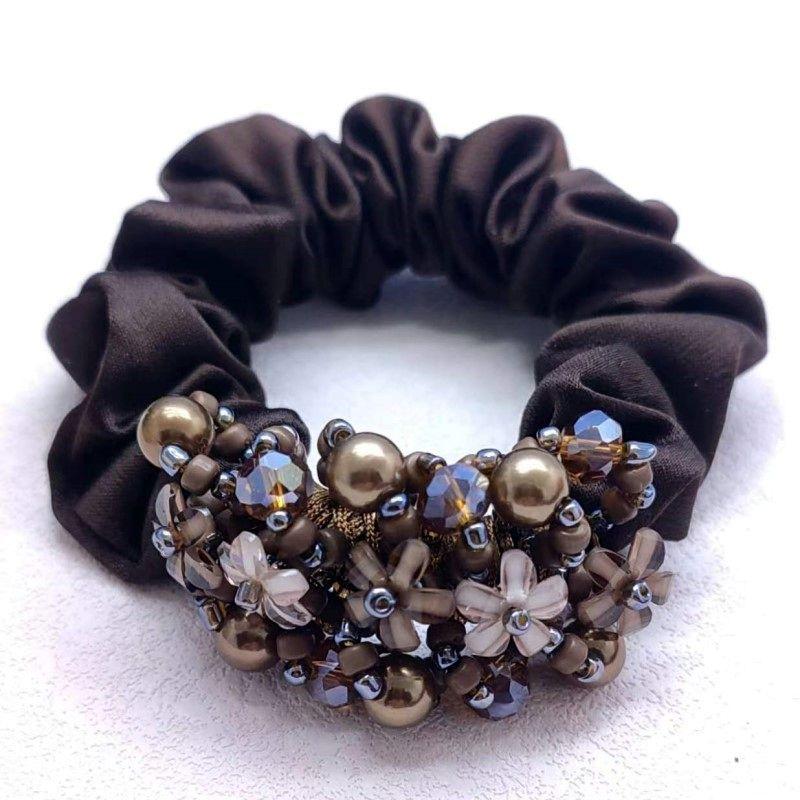 

Новый однотонный тканевый крафт, хрустальная резинка для волос «Большой кишечник», шелковая пряжа, головной убор с цветком, эластичная резинка, аксессуары для волос