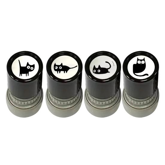Cute Black Cat Stamp Set Self-Inking Light-Sensitive Stamps for Notebooks Cards Planners Creative DIY Craft Tool for Kids Adults Teacher