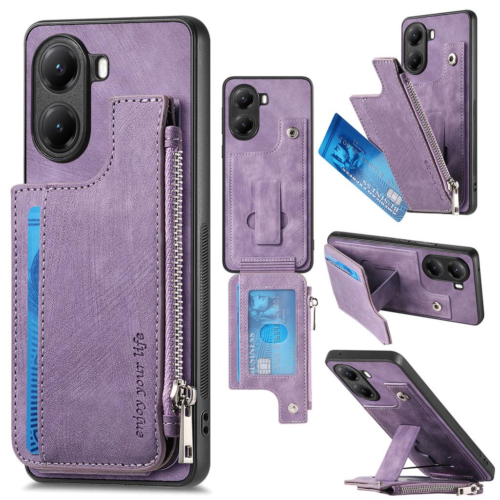 Xiaomi Poco X7 Pro 5G/Xiaomi Redmi Turbo 4 5G Kılıfı Fermuarlı Kartlık Standlı Deri + PC + TPU Telefon Kılıfı