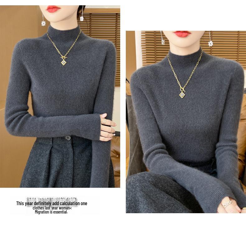 Women's Designer-Inspired Slim Fit Half-High Collar Knit Sweater, Thick Solid Color, Perfect Autumn/Winter Base Layer