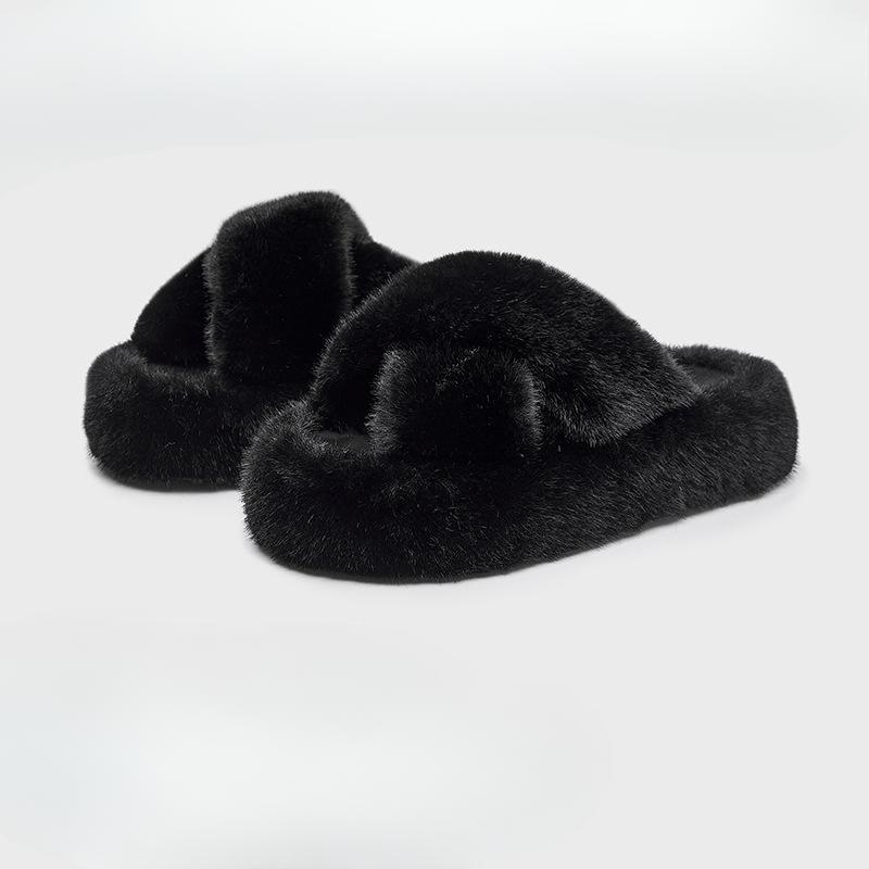 Height-increasing Anti-slip Cotton Shoes for Home Warmth, High-end and Fashionable Woolen Slippers
