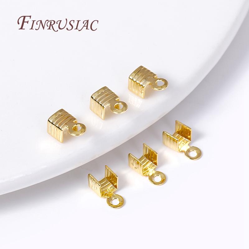 18K Gold Plated Leather Clip Connector Brass Metal Rope Fastener Crimp Fold Over Cord End Cap For DIY Jewelry Making Supplies