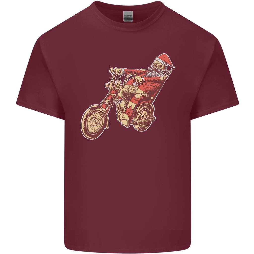 Biker Santa Christmas Motorcycle Chopper Skull Unisexs Light Cotton TShirt
