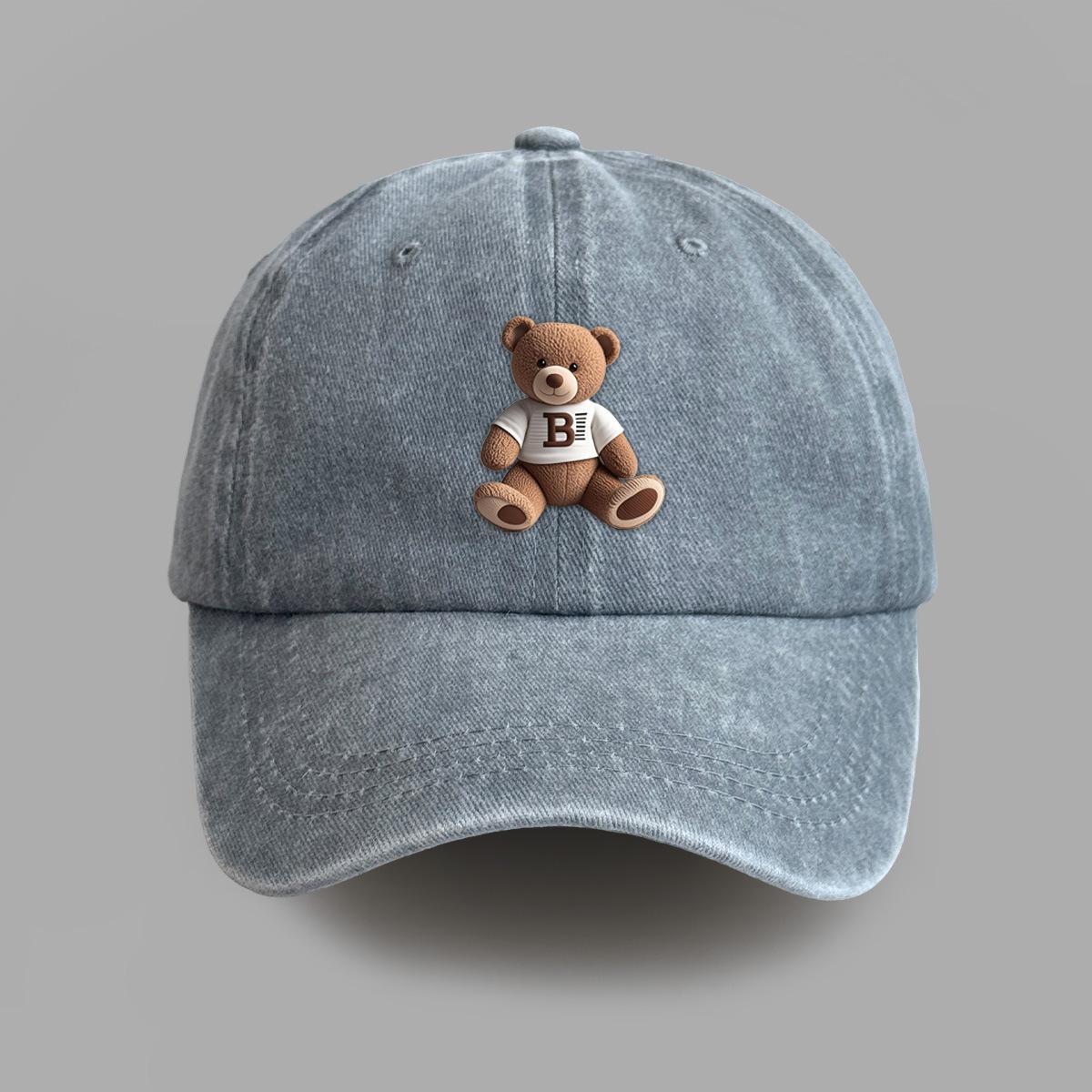 

Милая бейсболка с горячим тиснением медведя, мужская и женская, в университетском стиле, солнцезащитная шляпа, универсальная кепка для пары, тренд Adjustable светло-серый