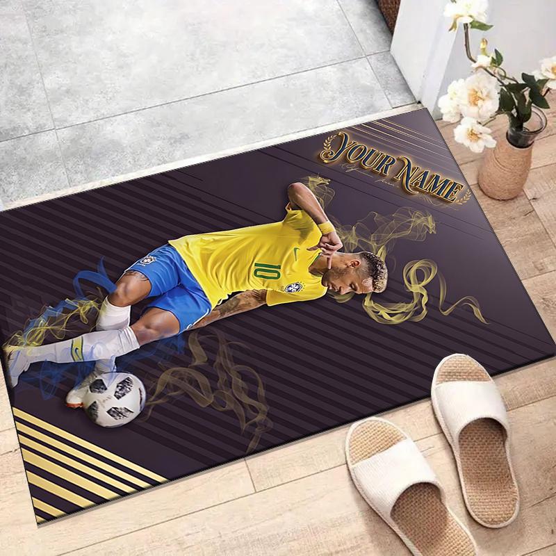 Brazilian Football Player Design Area Rug Personalized Name- Non-Slip, Soft & Cozy Floor Mat for Living Room, Office - Indoor/Outdoor Carpet