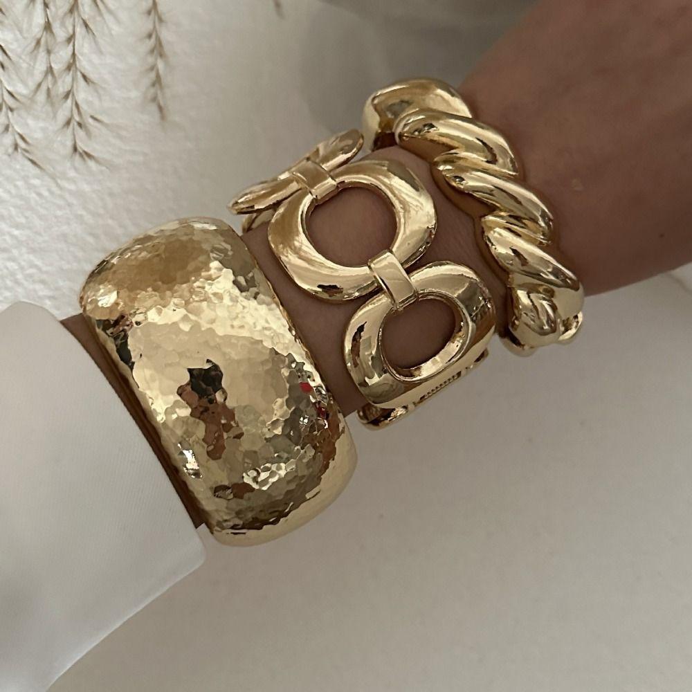 Water Drop Geometric Spring Bangles Gold Silver Cuff Wide Bangles  Jewelry Gift