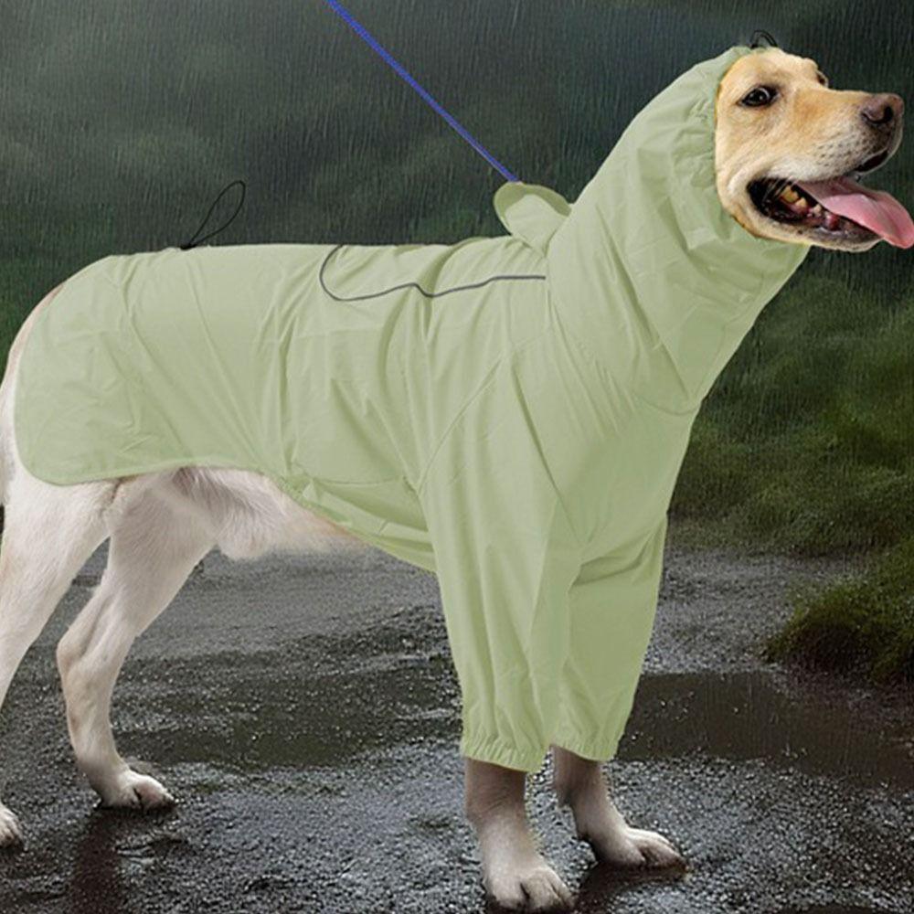Reflective Dog Raincoat Reflective Stripe Waterproof Dog Rain Jacket with Leash Hole High Collar Dog Hooded Raincoat
