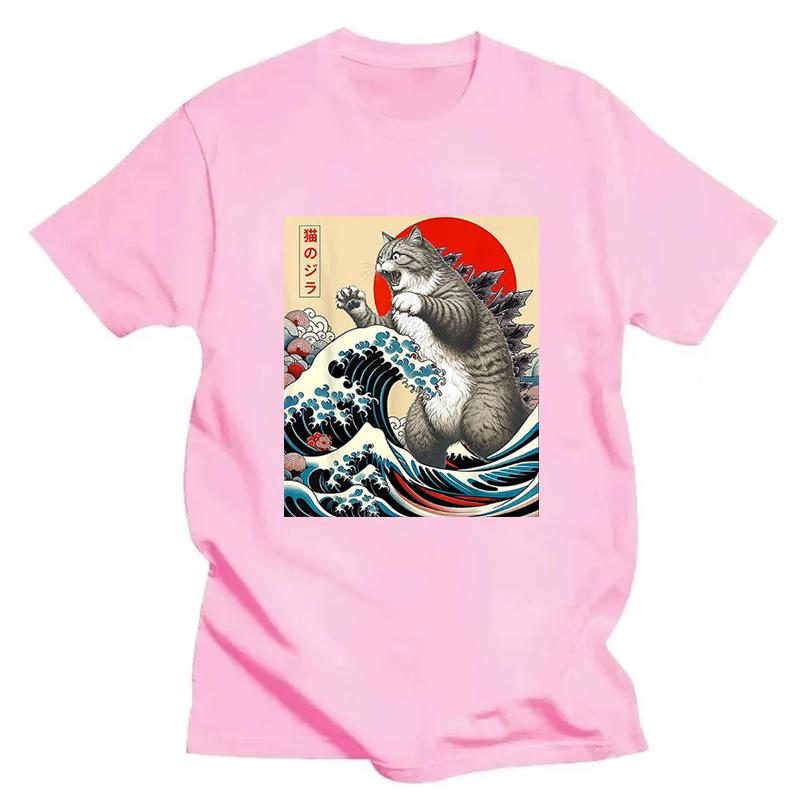 Anime Japanese Art Catzilla Cat Funny Cat Summer Sport T-Shirt Unisex Cartoon T Shirt O-neck Tops Tees Fashion Fitness T Shirt
