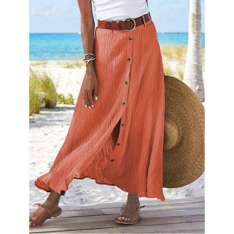 

Solid Color Buckle Loose Half Skirt for Women Solid Buckle Loose Split Skirt Orange XL