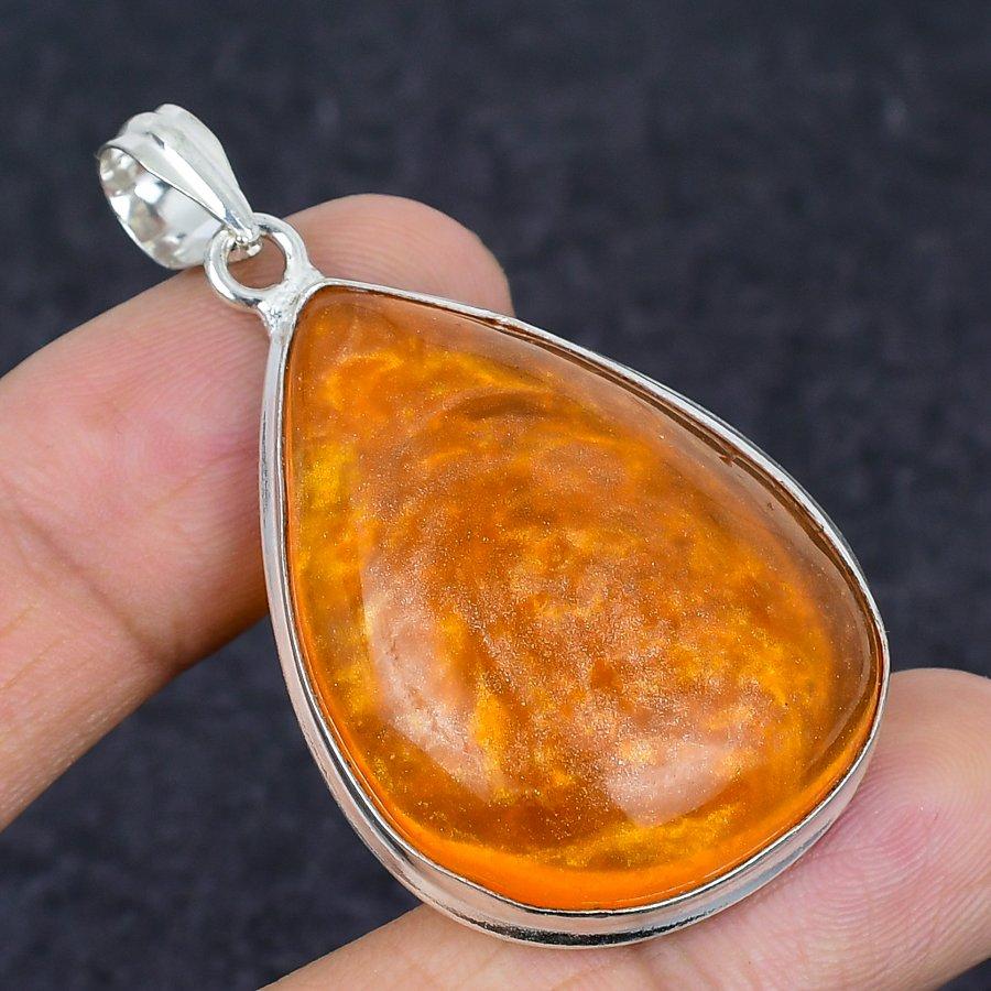 Baltic Amber Gemstone Handmade 925 Sterling Silver Jewelry Pendant 2.17" k6r16