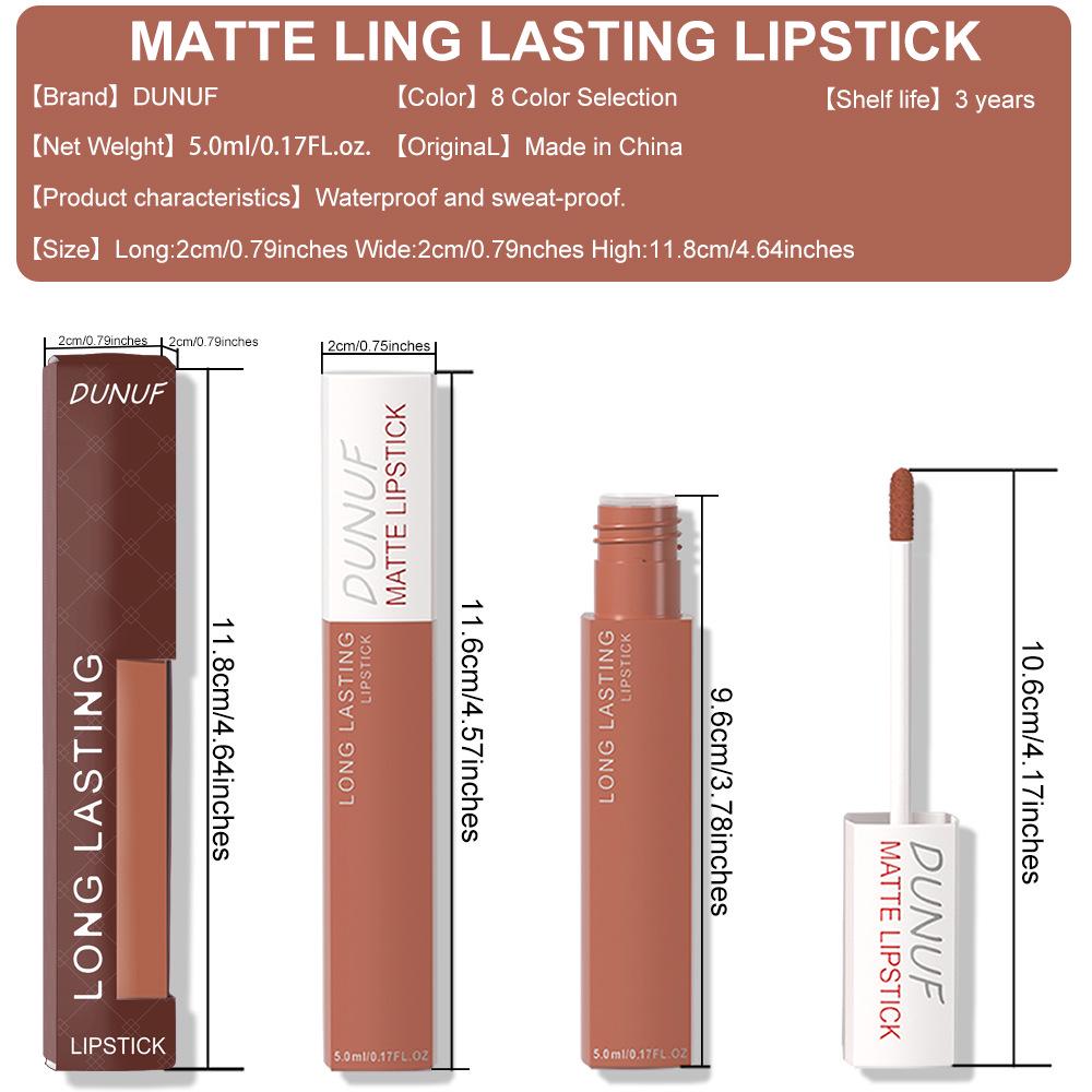 DUNUF 8-Color Matte Long-Lasting Waterproof Lip Gloss