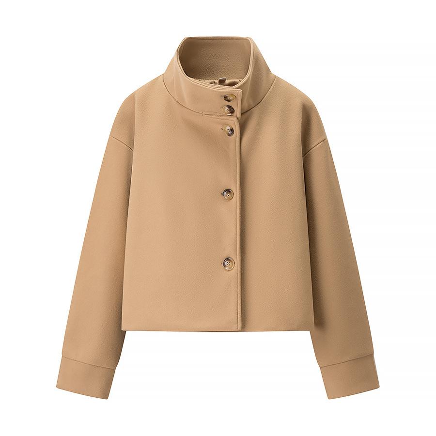 European and American style, new women's clothing, versatile, fashionable, foreign style stand-up collar breasted woolen coat