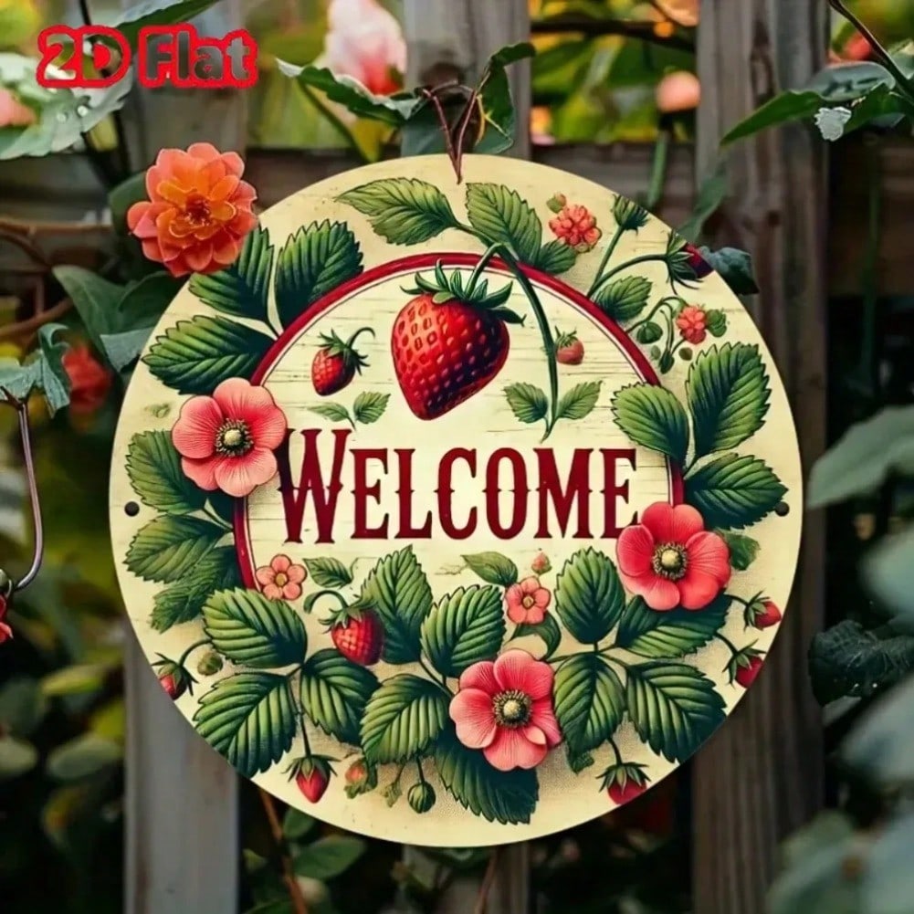 Vintage Strawberry Wall Decor Metal Art Sign for Home Office Garden