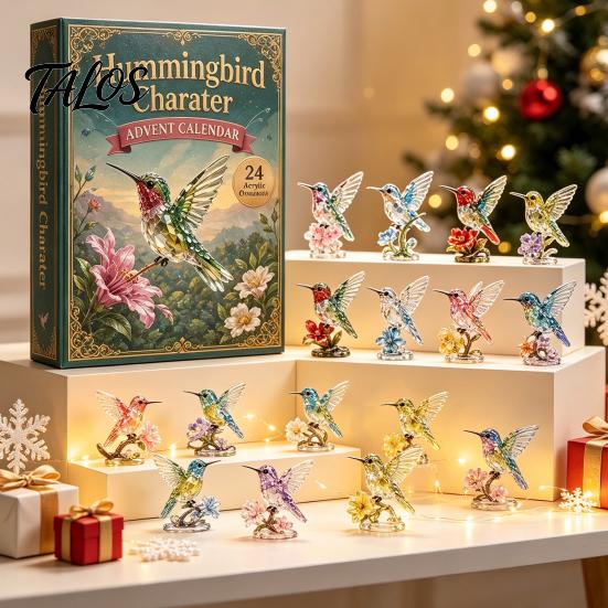 Festive Party Supplies 2026 Hummingbird Advent Calendar, 24-Day Acrylic Ornament Set with Bird Figure Holiday Favors Countdown, Christmas Tree Hanging