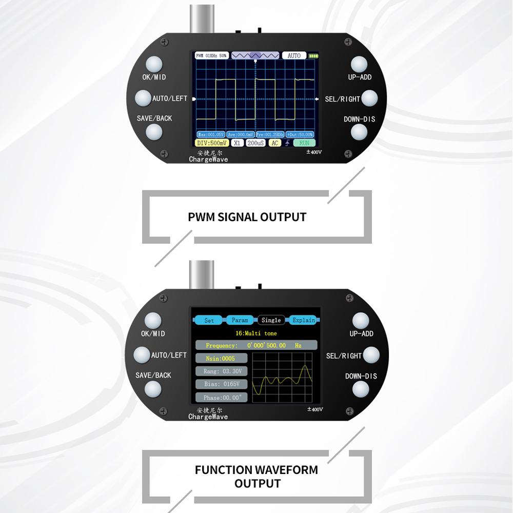 Handheld Oscilloscope 320*240 Resolution 2.4inch TFT Display 2.5MHz Sample Rate 500KHz Bandwidth
