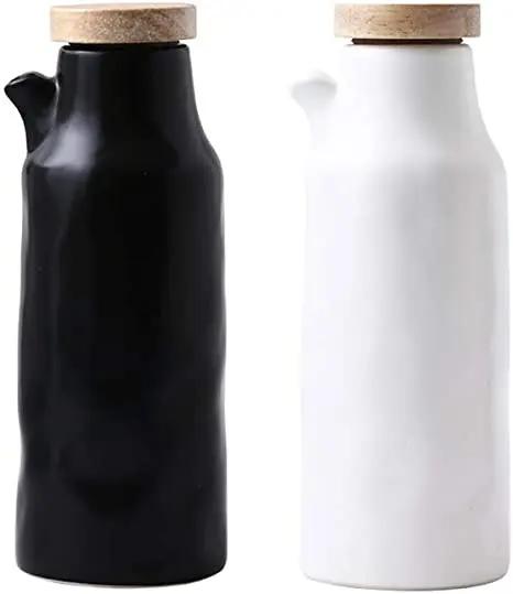White Black Ceramic Oil Pot Household Leak-proof Oil & Vinegar Pots Porcelain Kitchen Soy Sauce Pot Oil Tank Seasoning Bottle