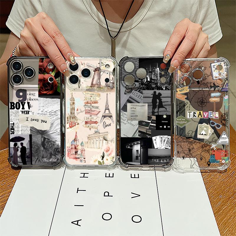 Travel Route Pattern Phone Case For iPhone 17e 17 16 15 14 Pro Max 14 13 Pro 16 Shockproof Clear TPU Soft Card Slot Pocket Cover