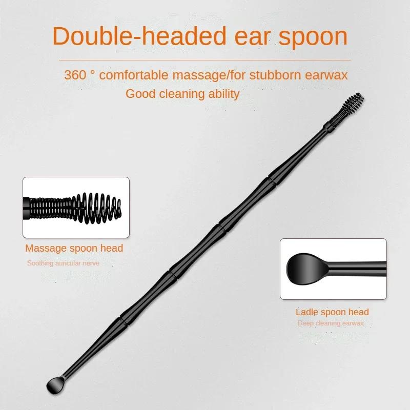 2 STÜCK Weicher Silikon Ohrenschmalzentferner Tragbarer Ohrenreiniger Edelstahl Ohrenschmalz 2 Köpfe Ohrlöffel Ohrenschmalz Kürette Entferner Ohrlöffel