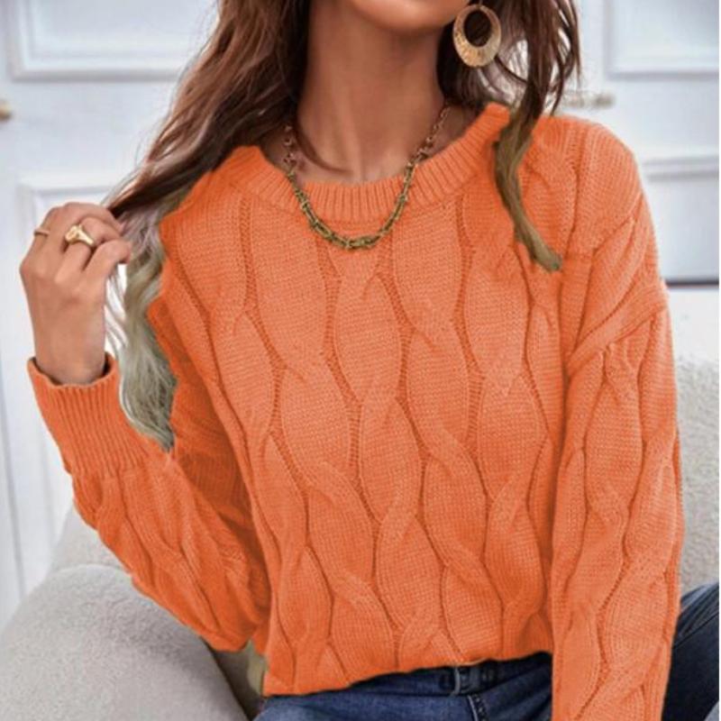 Damen Strickpullover mit Zopfmuster, Herbst, Rundhalsausschnitt, Langarm, Pullover, Tops, Damen, Winter, lässig, lockerer Pullover