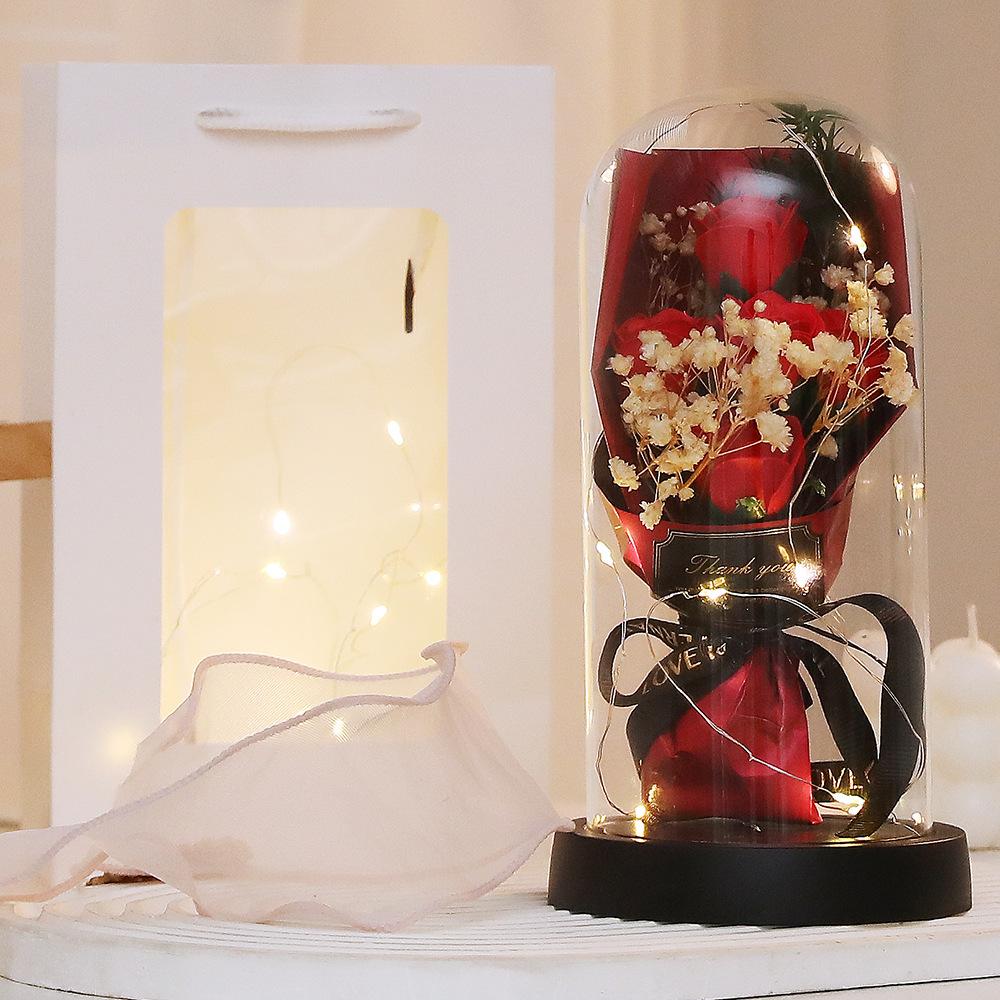 Valentine's Day Gift Soap Rose Eternal Flower Glass Cover Practical Ornament 110 Creative Gifts