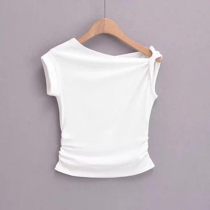 Fashion Stylish Yoga Short Sleeve Women's Slim-Fit Oblique Shoulder Sports T-Shirt Women's Fancy Sexy Workout Clothes Summer New Arrival