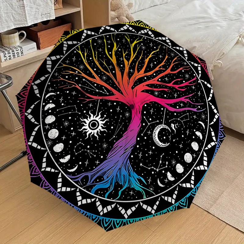 Tree of Life Pattern Folding Umbrella Fashion Auto-Open 8 Iron Ribs Plastic Handle Foldable Sunshade Perfect Christmas Gifts