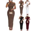 Women's Summer Fashion Solid Color Sloping Shoulder Slim Fitting Date Party Dress