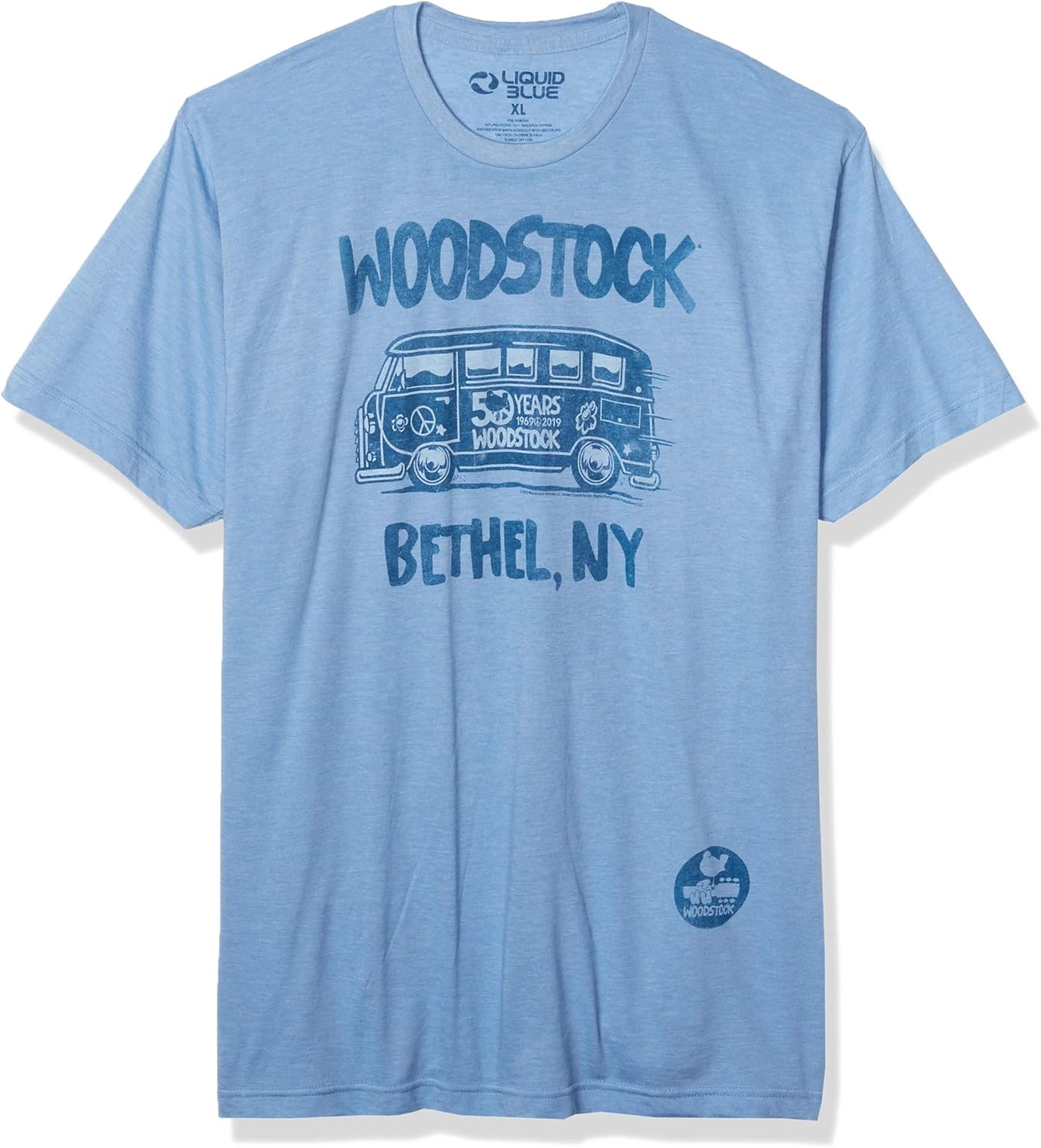 

Liquid Blue Unisex Adult Woodstock Bethel Bus 50 Years Short Sleeve Tee 5XL різнокольоровий