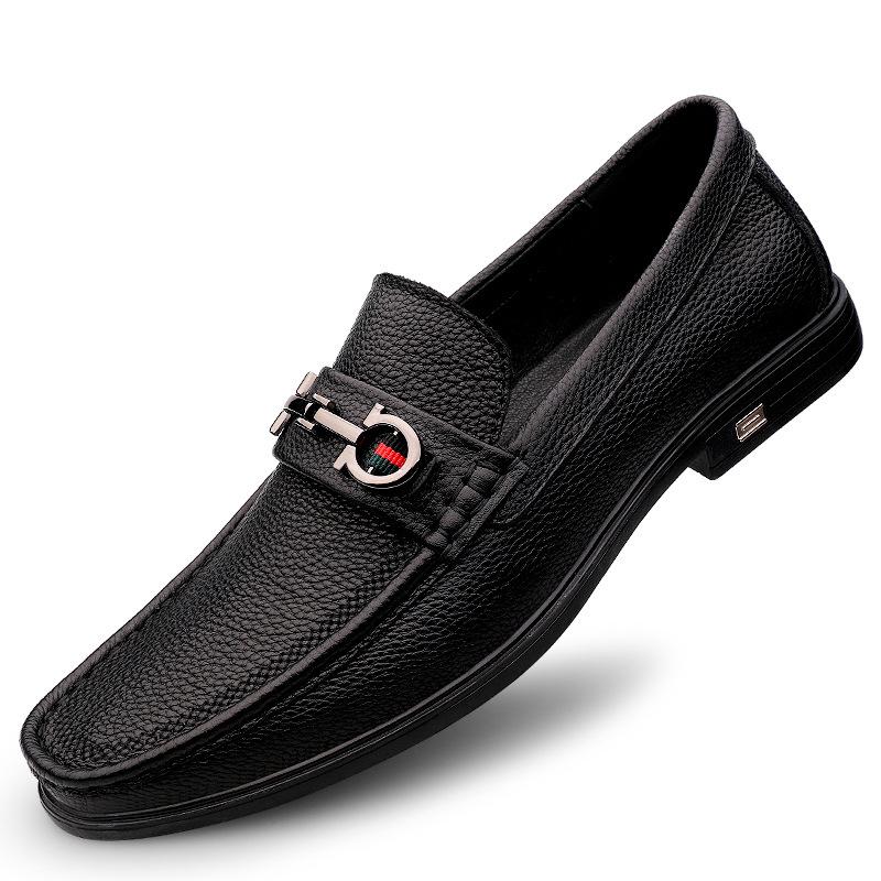 Four Seasons Soft Leather Shoes Men's Shoes Soft Sole Men's Casual Shoes Fashion Sleeve Little White Beans Men