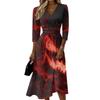 Womens Casual V Neck Midi Dress 3/4 Sleeve Back Zipper Wrap Style Fit and Flare Dress with Ghost Print