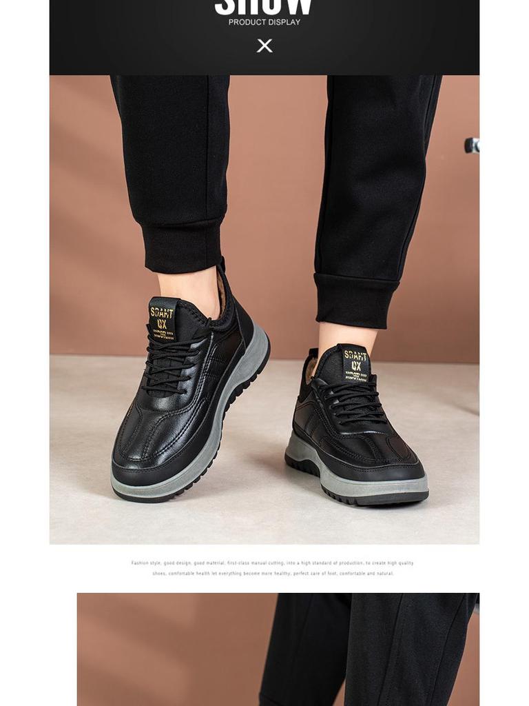 Men's Waterproof Non-Slip Winter Boots: Warm, Velvet, Thick Leather Snow Shoes for Seniors.