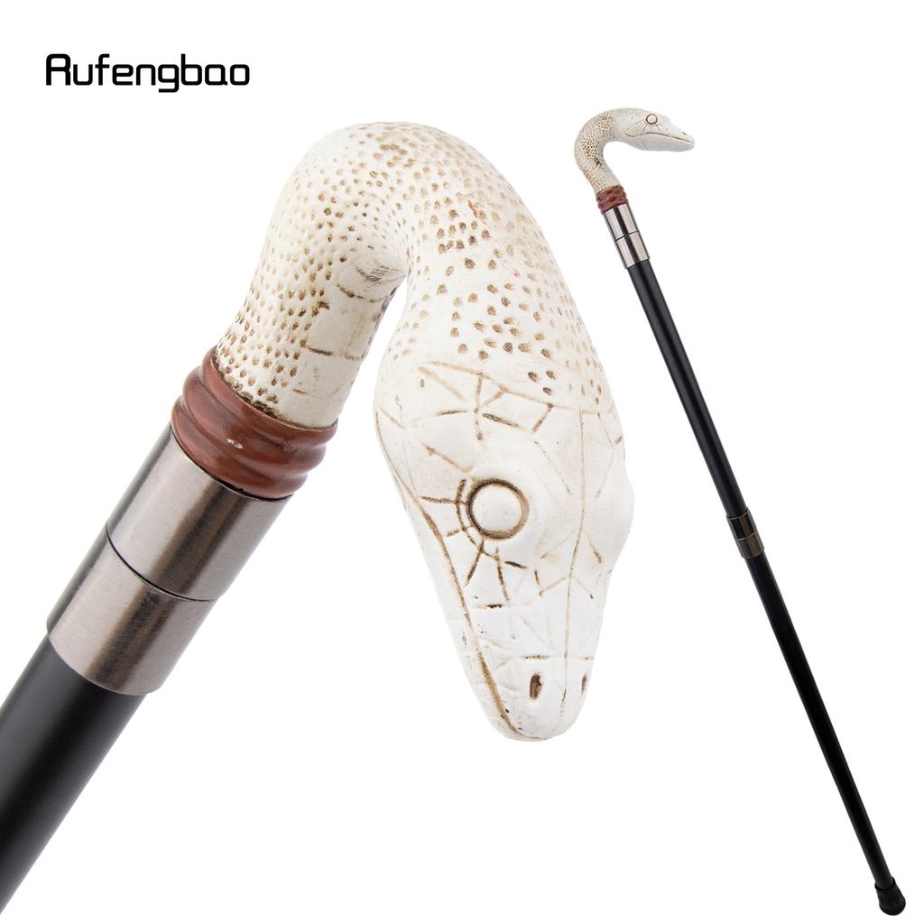 White Resin Snake Cobra Python Head Walking Cane Fashion Decorative Steel Stick Gentleman Elegant Cosplay Cane Knob Crosier 93cm