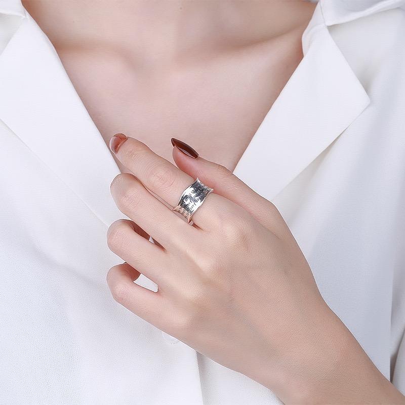 BF CLUB 925 Sterling Rings for Women Simple Geometric Handmade Irregular Retro Wide Letters Ring Allergy For Birthday Gift