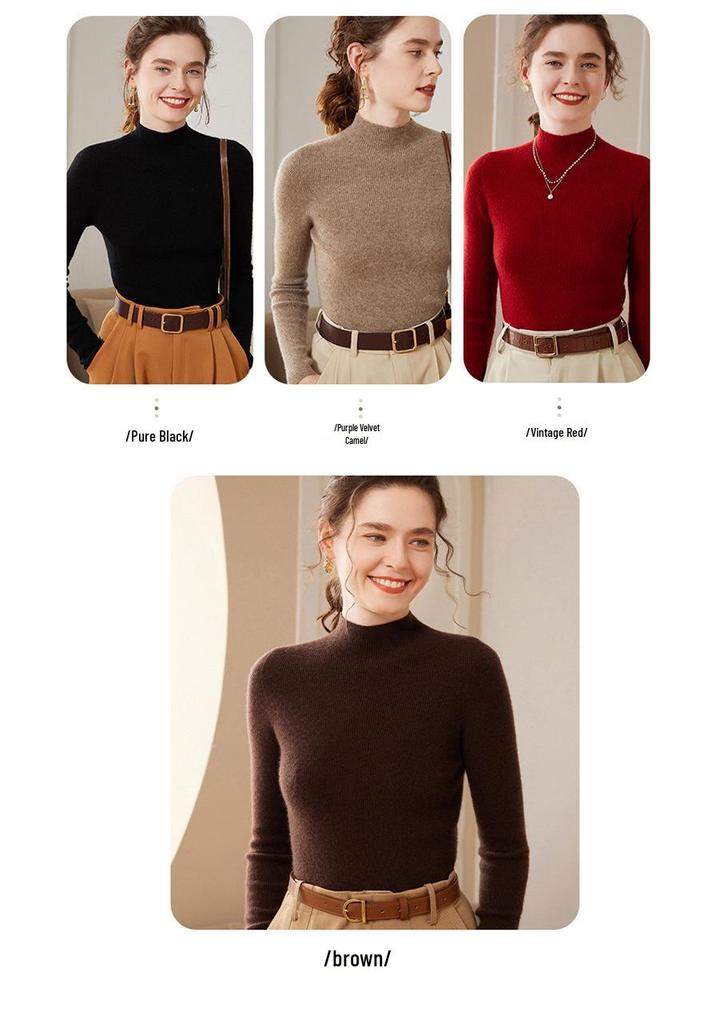 Women's Slim-Fit Cashmere Knit Long-Sleeve Base Layer: Warm, Comfortable, Soft, and Skin-Friendly