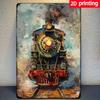Vintage Metal Sign Wall Decor,Steam Train Watercolor Art Waterproof Home Bathroom Kitchen Bedroom Living Room Decor