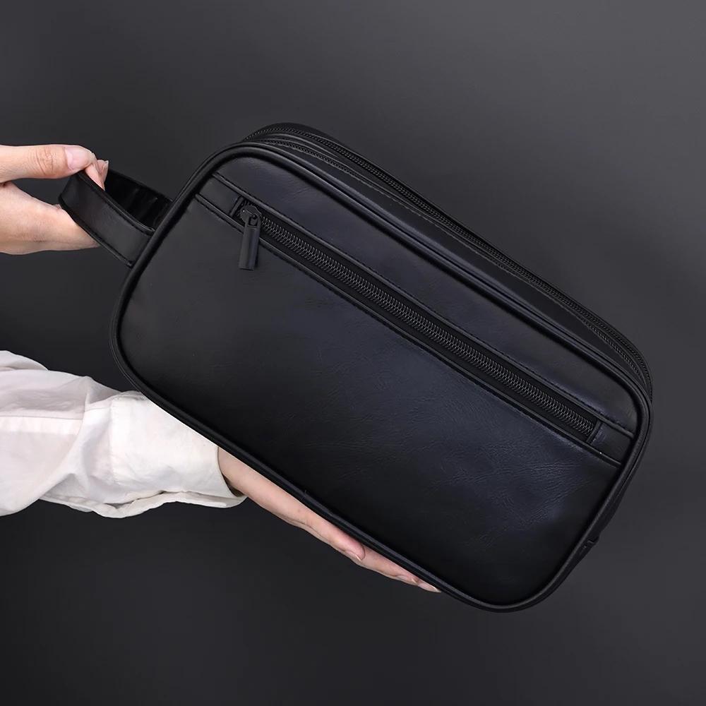 Doppellagige Kulturtasche für Herren PU-Leder Reise Wasch-Organizer Dopp-Kit Wasserabweisend Rasier Kosmetik Tasche Aufbewahrung