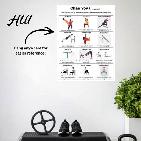 Office Worker Exercises 3Pcs Chair Yoga Poster Set for Seniors Low Impact Stretching Exercise Beginner to Advanced Chart Elderly Seated Morning