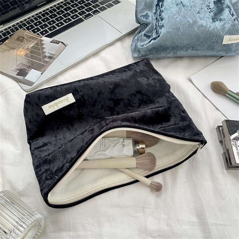 Trendy Velvet Cosmetic Bag Large Capacity Travel Suede Storage Bag Simple Women Girly Portable Clutch Toiletry Bag Gifts